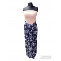 Duża chusta plażowa - eleganckie PAREO XXL szyfon białe kwiatuszki